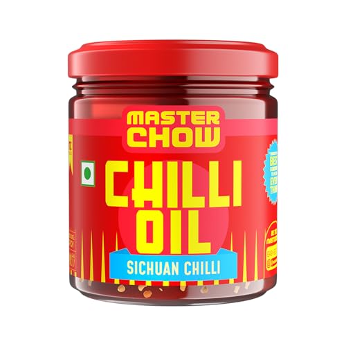 Image of MasterChow Sichuan Chilli Oil (90 gms) | Spicy, Crunchy, Garlicky Flavor | Made with Sichuan Peppercorns, Crunchy Garlic & Red Chillies | Gluten-Free | Eat With Momos, Pizza, Noodles