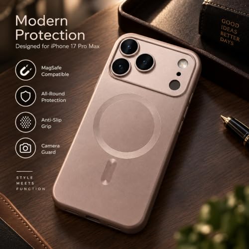 Image of amazon basics Premium Mag-Safe Case for iPhone 17 Pro | Shockproof & Anti-Scratch Cover | Soft Silicone with Wireless Charging | Camera Lens Guard - Rose Gold
