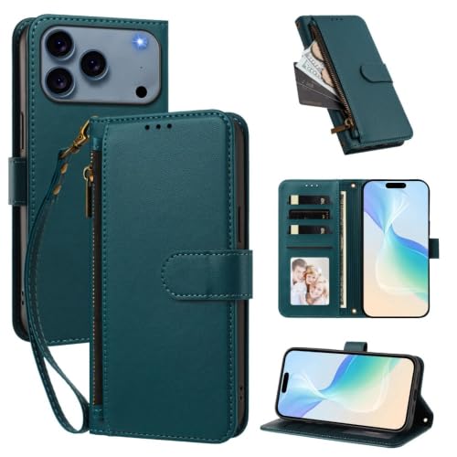Étui en cuir pour iPhone 11 vert foncé haut de gamme portefeuille à rabat