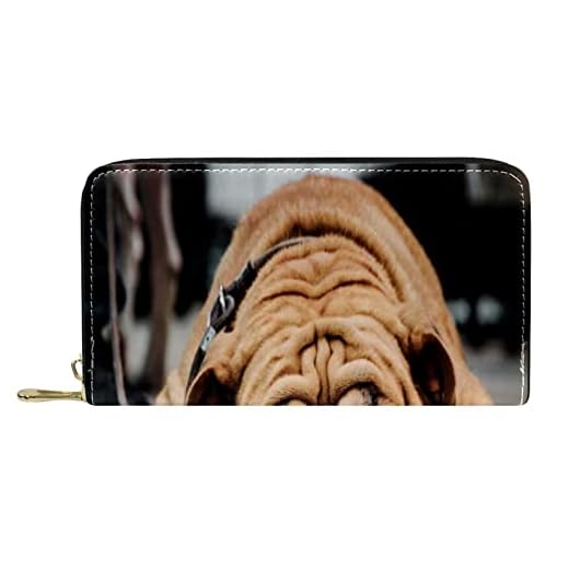 Plånbok, handväska, äkta läder myntväskor för kvinnor män plånböcker bulldog sover på golvet korthållare fodral