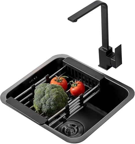 Kitchen Sink Unit Black Stainless Steel Bar - Small Square Built-in with Faucet Complete Accessories