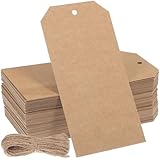 PRETYZOOM 200 Kraft Paper Price Tags with 20m Twine String 12x6cm Blank Shipping Tags for Labeling Drawing and Packaging for Industrial and Craft Use