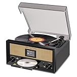 9-in-1 CD and Vinyl Player Bluetooth Record Player, 3-Speed Turntable, CD Player, FM & DAB Radio, USB Playback/Recording, AUX in, RCA Line Out & Headphone Jack for Home Decor Music Center
