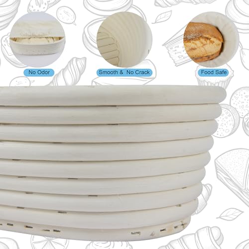 Image of 10 Inch banneton bread proofing basket, Set of 6 Natural Rattan Bread Proofing Basket with Linen Liners, Splinters-Free Handmade Brotform for Sourdough, Home & Professional Baking