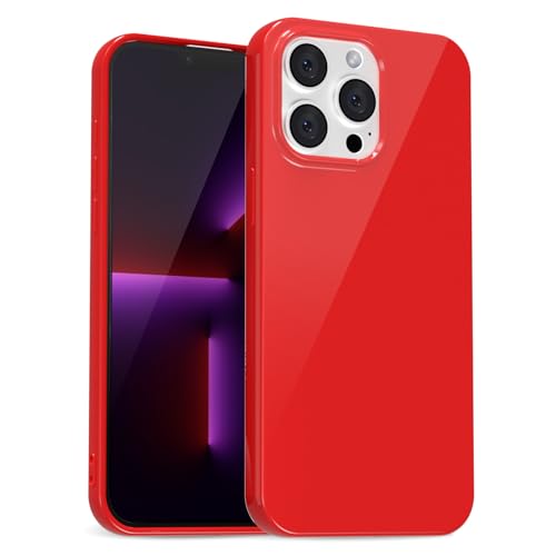 uvcoat for iPhone 13 Pro Case Silicone, Glossy Cute Jelly Soft Rubber Gel Protective Plastic Phone Case, Thin Ultra Slim Plain Solid Color Cover for Women, Red