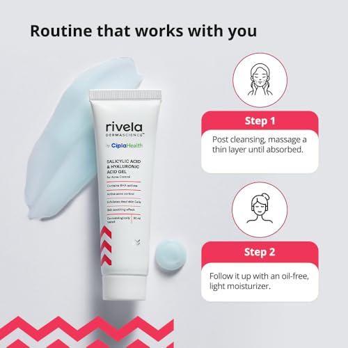 Image of Rivela Dermascience Anti-Acne Gel By Cipla | For Active Acne, Oil Control, Smooth and Supple Skin | With Salicylic Acid & Hyaluronic Acid | 30 ml
