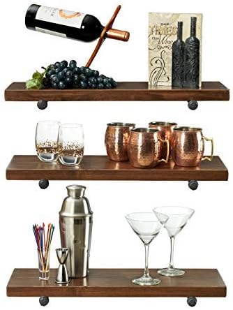 Mark One Home Goods 3 Tier Wood Shelves with Black Pipe Brackets (Dark Walnut, 3 Tier)