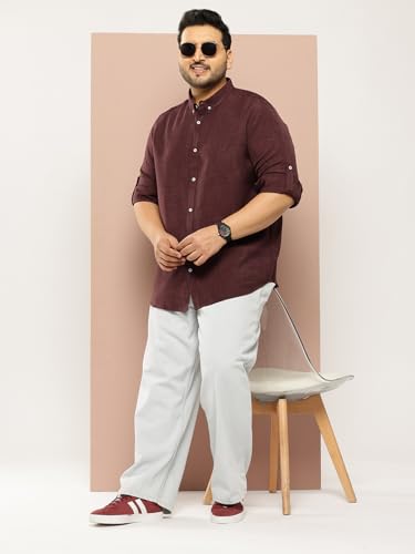 Image of Thomas Scott Men's | Solid | Textured Fabric | Full Sleeve | Slim Fit | Polyester-Blend | Spread Collar | Casual Shirt