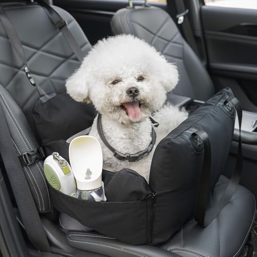 RAYGARD Seggiolino Auto per Cani, Rimovibile L'airbag Nero Trasportino Borsa Cane, Sedile Anteriore di Sicurezza Seggiolini Auto per Cani di Piccola Taglia Fino a 15kg