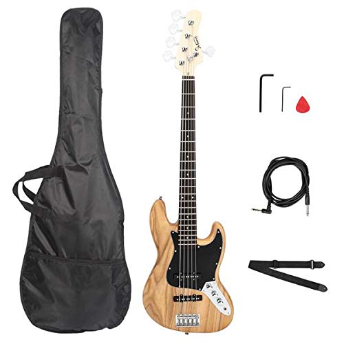 BRLUCKY Home Gjazz Electric 5 String Bass Guitar Full Size Bag Strap Pick Connector Wrench Tool Burlywood 3-7 Days Delivery