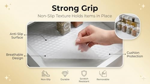Image of Dribble EVA Shelf Liner Mat 45x500cm Roll, Non Slip Drawer & Cabinet Liner for Kitchen, Waterproof Oilproof Washable Fridge Mat, Anti Skid Cupboard Wardrobe Multipurpose Mat (White)
