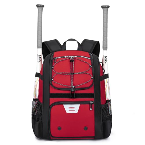 KAVIGOR Youth Baseball Bag, Softball Bag for Girls & Boys, Kids Tball Backpack with Shoes Compartment