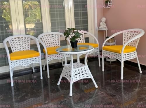 Image of India Outdoor Indoor Patio Furniture Sets Rattan Chair Patio Set Conversation Set Poolside Lawn Chairs Swingarea Balcony Outdoor Garden Furniture Chair (White with Yellow Cushion)