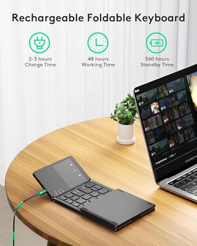 Image of XIKKART Foldable Bluetooth Keyboard with Touchpad, Portable Wireless Rechargeable Keyboard, Full Size Ultra Slim Pocket Folding Travel Keyboard for Android, Windows, iOS, Tablet & Laptop - Black