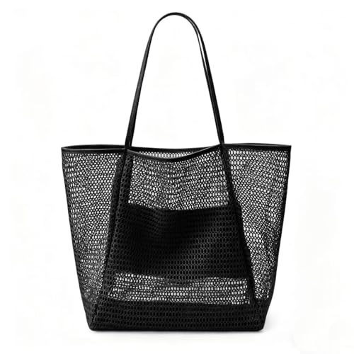 Image of Breathable Mesh Beach Tote Bag for Women - Lightweight Hobo Shoulder Bag for Travel, Pool & Vacation