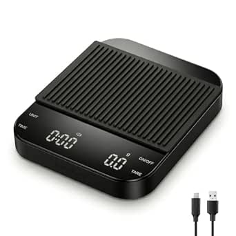 Digital Coffee Scale with Built-in Timer, 0.1g Precision to 3000g Rechargeable Espresso Scale, Touch Glass Kitchen Food Scale for Pour Over, Baking and Macros