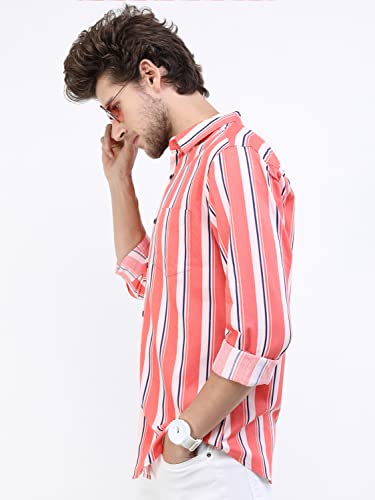 Image of KETCH Men's Cotton Slim Fit Striped Full Sleeve Shirt