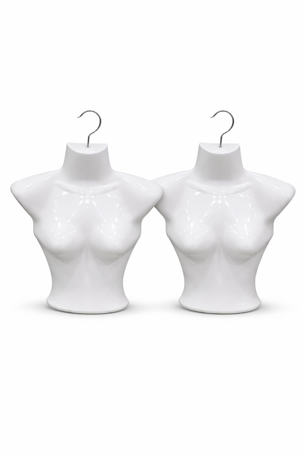 2er Set Damen Torso Halbschale Weiß – Schaufensterpuppe weiblich zum Aufhängen – Damentorso Kunststoff mit Haken – Oberkörper Büste für Kleidung, Dessous & Textilien
