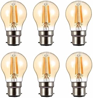 TEKLED® G45 Golf Ball Filament Vintage LED Bulbs | B22 Bayonet Cap | Energy Saving 4W Light Bulb 35W Equivalent | NONDIMMABLE Amber 2400K 410LM | 6-Pack | Warm White
