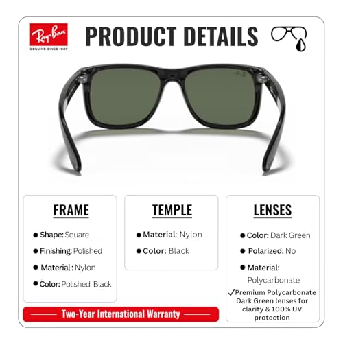 Image of Ray-Ban RB4165 JUSTIN CLASSIC Square Shape Sunglasses for Men with Official Eyewear Kit