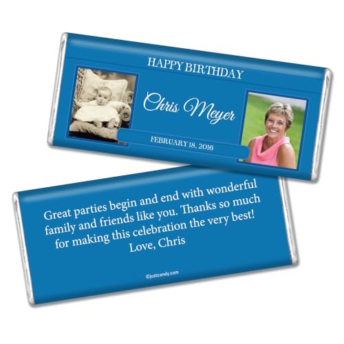 25ct Custom Photo Adult Birthday Candy Bar Wrapper Favors - Royal Blue