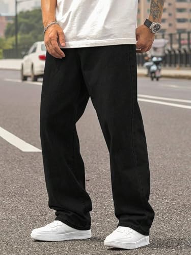 Image of London Hills Men's Relaxed Fit Baggy Jeans | Streetwear Style Loose Denim Pants for Casual Wear | Comfortable Cotton Blend Jeans with Trendy Wide Leg Fit