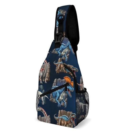 Foldable Sling Shoulder Backpack for Men, Breathable Crossbody Bag for Outdoor Travel Hiking, Dinosaurs Daypack Bags