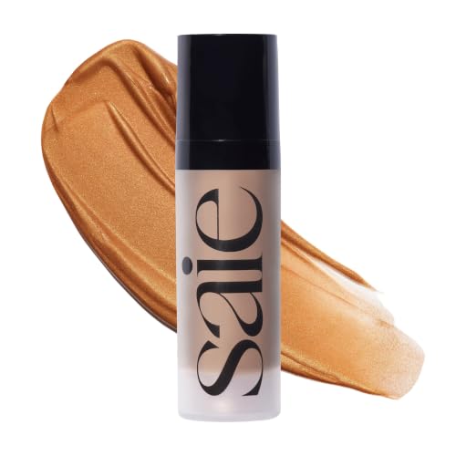 Saie Mini Glowy Super Gel - Hydrating Makeup Primer and Illuminating Glow Serum Enriched with Vitamin C and Squalane Oil - All-Over Liquid Highlighter Makeup for Instant Glass Skin - Sunglow (0.5 oz)