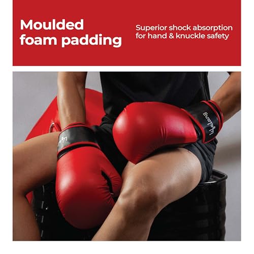 Image of Lifelong Boxing Gloves for Men and Women | Punching Bag Gloves with Moulded Foam Padding | for Training, Boxing, Kickboxing, Muay Thai, MMA | Durable PU Leather 1 Pair Gloves (Size 16 OZ, Color Red)