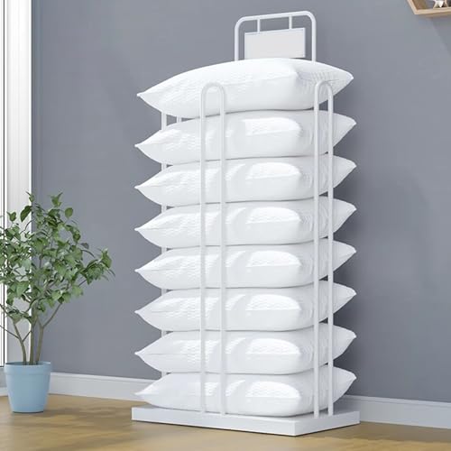 WDJBPSH Commercial Pillow-core Display Rack with Billboard, Floor-Standing Rectangular Cushion Organizer Holder with Adjustable Foot Pad, Bedroom/Hotel/Boutiques Pillow Sample Shelf
