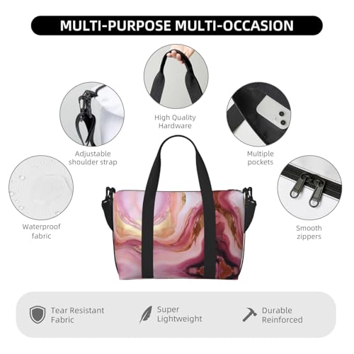 Travel Bag for Weekend Trips, Airplane Carry-On with Adjustable Strap, Marble Pink4