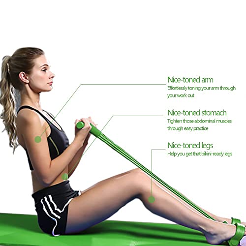 Kevenz Pedal Resistance Band, 4-Tube Natural Latex Yoga Pedal Puller Resistance Band Comes With Elastic Pull Rope, Fitness Equipment For Abdomen, Waist, Arm, Yoga Stretching Slimming Training, Green #TOP3