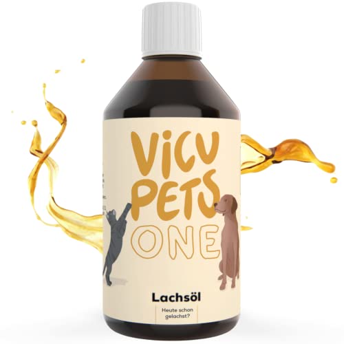 Vicupets - Lachsöl für Hunde, Pferde und Katzen | Premium Lachsöl 1 Liter, ohne künstliche Zusätze | Fischöl reich an Omega 3 | Barf Öl leicht zu dosieren durch praktischen Drehverschluss (1000 ml) Cover