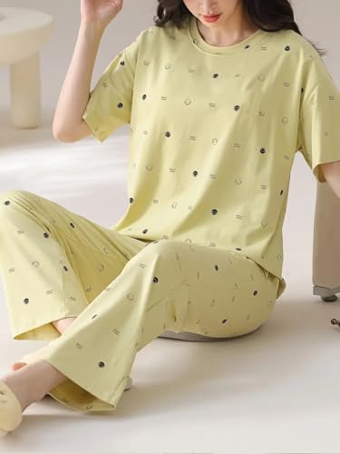 Image of Celary Women's Korean Night Suit Set | Round Neck Full Sleeve Top & Printed Ankle Length Pyjama | Skin-Friendly Fabric Soft Breathable Stretchable Loungewear | M to 2XL