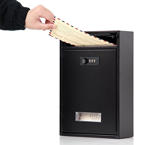 Image of Locking Mailbox Wall Mounted Vertical- Jssmst Mail Boxes with Combination Lock Large Capacity, 12.6 x 8.46 x 3.35 Inch, Black, SM-0601CM,Medium