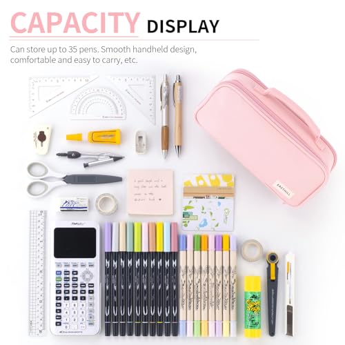 Image of EASTHILL Large Capacity Pencil Case Pen Pouch Organizer Canvas Pencil Bag with Handle School Supplies for Teen Girls-Pink