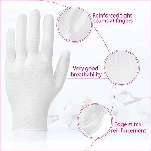 20 Pairs Cotton Gloves For Dry Hands, Paxcoo White Cotton Gloves For Eczema, Cosmetic Moisturizing And Coin Inspection, Medium Size #TOP2