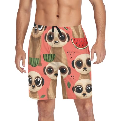 Men's Short Pajama Bottoms Ferret Watermelon Cartoon Home Casual Sleep Pants4
