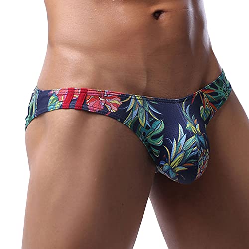 Mens Sexy Low Rise Briefs Print Hawaiian Bikini Underwear for Men with Ball Pouch Stretchy Fashion Brief Thongs