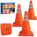 [3 Pack]18 Inch Collapsible Traffic Safety Cones - Parking Cones with Reflective Collars,Orange Safety Cones for Parking lot?Driveway, Driving Training etc.