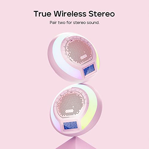 Tribit Aquaease Bluetooth Shower Speaker, Ipx7 Waterproof Wireless Speaker, 18H Playtime, Built-In Mic, Mini Speaker With Light, Stereo Pair, App Control, Portable Speaker For Outdoor And Home (Pink) #TOP2