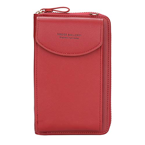 Preisvergleich Produktbild YONKINY Damen Brieftasche Multifunktional Portemonnaie Damenmode Walllet Geldbörse Kleine Crossbody Tasche mit Credit Card Slots (Dunkelrot)