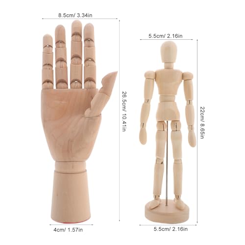 HANABASS 2個 木製可動マネキンと右手モデル 芸術家向けスケッチ用関節可能な人体模型 描画 絵画用リアルプロポーション ボディポーズ補助ツ
