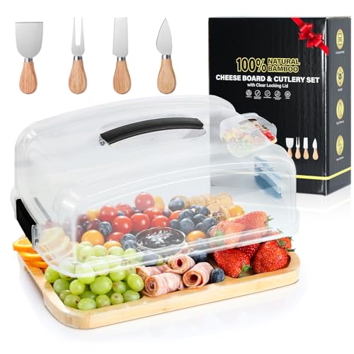 Opiniones y reviews de Tapas para tablas de queso Top 10. 48 Tabla de charcutería portátil de viaje con tapa, tabla de charcutería de queso de bambú con cubierta, caja de tabla de charcutería cubierta de viaje, juego de regalo, bandeja...