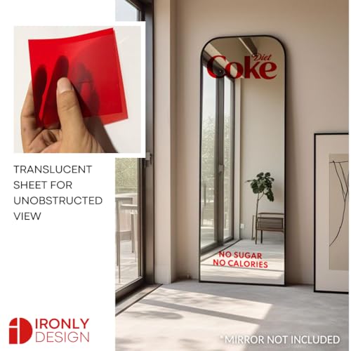 Image of Sticker for Glass & Mirrors| Minimal Vinyl Decal for Bedroom Bathroom & Cafe | Self-Adhesive Waterproof Quote Aesthetic Mirror Sticker | No Mirror Included (Diet Coke, Large, Transparent Red)