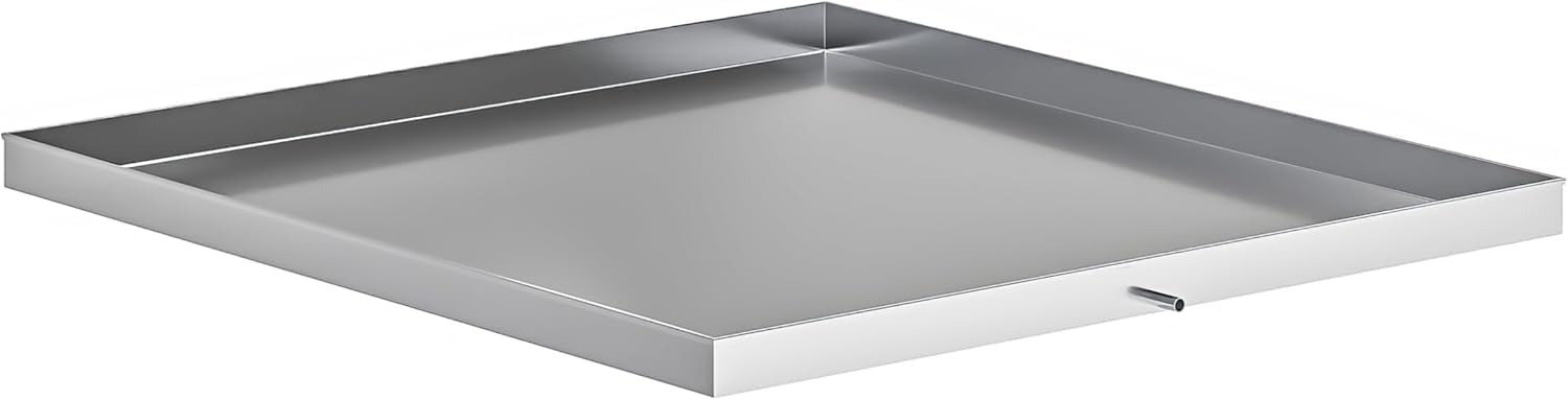 32" x 30" x 1.5" Stainless Steel Washing Machine Drain Pan with Drain Hole & Hose Adapter – 18-Gauge 304 Steel Laundry Drip Tray – Express KitchQuip