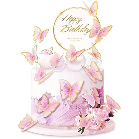 Tortenaufsätze Schmetterling und „Happy Birthday“ aus goldfarbenem Metall, Dekorationen für Geburtstagkuchen, Party-Dekorationen, Rosa/Gold, 11 Stück Cover