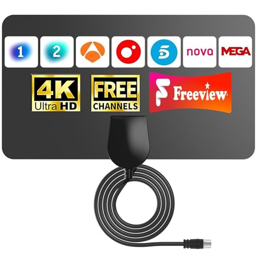 Antena TV Interior 2025, 360+ Millas Receptor Digital 4K/1080P con Base Magnética, Capta Todos los Canales Locales, Cable Coaxial 5m, para Smart TV (Negro-AN1001)