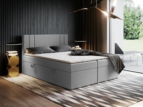 Boxspringbett Nardo mit gepolstertem Kopfteil und 2 Bettkästen – Komfortbett mit Bonellfederkern, hohe Liegehöhe, Stauraum, Verschiedene Größen & Farben (200x200)