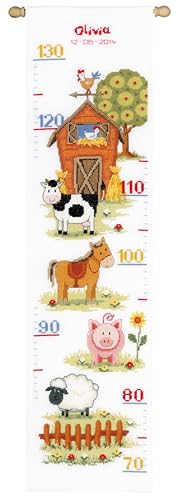 VERVACO Kit Punto De Cruz Medidor De Altura para Niños EN LA Granja II Regalos DIY Completo Creativo Manualidades Creatividad Adultos Decoracion Pared Bordar Kit Principiantes ca. 18 x 70 cm